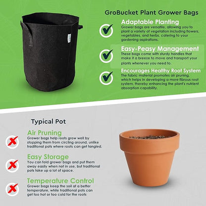 Plant Grower Bags - Maximize Your Garden's Growth Potential with 10-Pack 8-Gallon Bags Nonwoven Aeration, Sturdy Reinforced Handles, and Durability for Healthy Plants!-Black