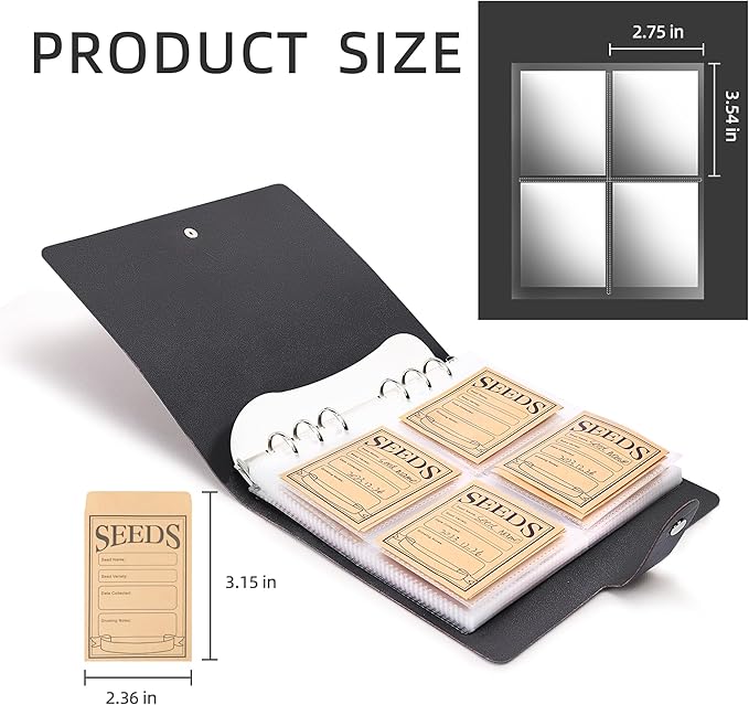 Seed Storage Organizer, Seeds Packet Binder with 100 Envelopes Garden Seed Packet Organizer Seed Collecting Template for Garden Vegetable, Flowers (Slot 2.8'' x 3.55'')