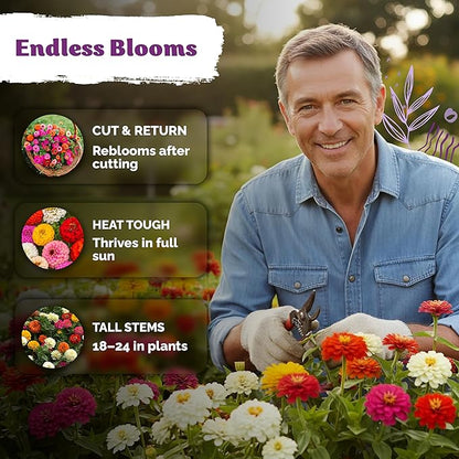 KVITER 550 Cut and Come Again Zinnia Seeds for 2026 (Zinnia elegans) — Pumila Double Blooms Zinnia Mix, Heirloom & Non GMO — Ideal Cut Flower Seeds for Planting in Garden, Containers, Cutting Beds