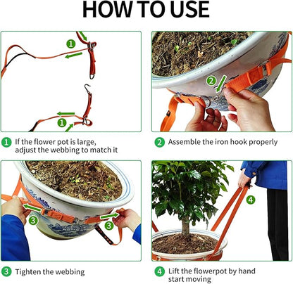 Potted Plant Mover，Plant Lifting Straps for Garden Flower Pots, Planters，Rocks, Trees，Easily Lift and Move Heavy Items Up to 150 Pounds，Small Size, Orange, Patent Pending