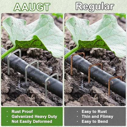 AAGUT Garden Stakes Pins, Landscape Staples 200 Pack 6 Inch 11-Gauge Galvanized Lawn Stake for Dog Fence, Weed Barrier Fabric, Ground Cover, Irrigation Tubing Soaker Hose, Chicken Wire