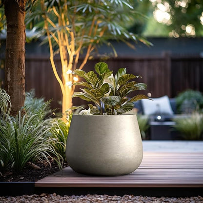 Kante Curva Series Planter, 21.3 Inch Round Concrete Plant Pot with Draiange Hole and Rubber Plug, Suitable for Indoor Plants, Home, Garden, Patio, Weathered Concrete
