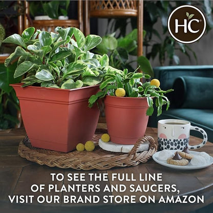 The HC Companies 8 Inch Eclipse Round Planter Pots with Drainage Holes & Attached Saucer, Lightweight UV-Resistant Plastic Indoor & Outdoor Planters, 4-Pack Flower Pots for Garden & Home Decor, Red