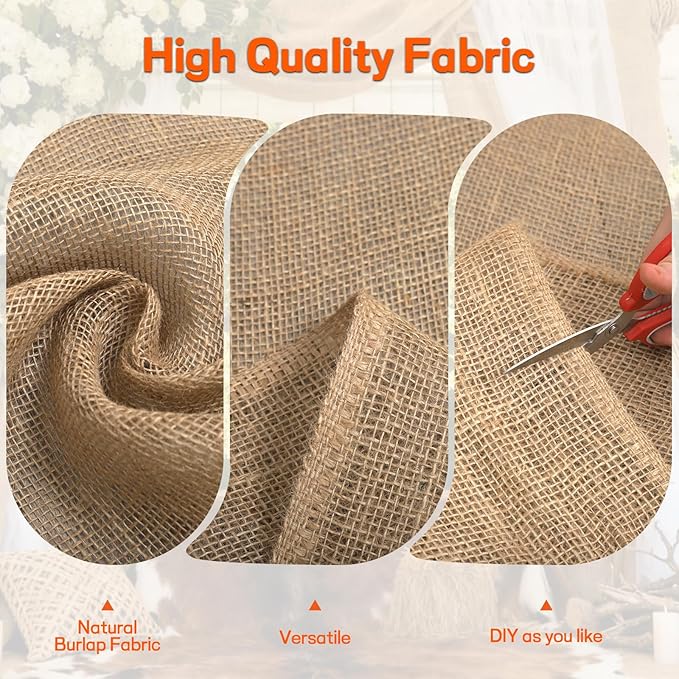 Burlap Fabrics Roll Natural Jute Burlap Garden Tree Wrap Outdoor Weed Barrier DIY Fall Halloween Craft Winter Frost Plant Landscape Blankets Cloth for Plant Gardening Shrubs (40in*24ft)