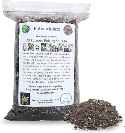 All Purpose Indoor Houseplant Potting Soil Mix Peat Moss & Perlite (3 Cups / 1 Quart)- Ivy, Crotons, Peace Lily, Spider Plants etc...from Baby Violets