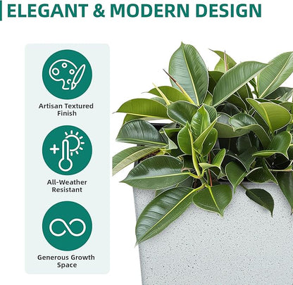 28" Tall Planters for Outdoor Plants, Extra-Large White Flower Pots for Blaconl, Porch, Living Room Corner, Garden, Patio, Deck Decor