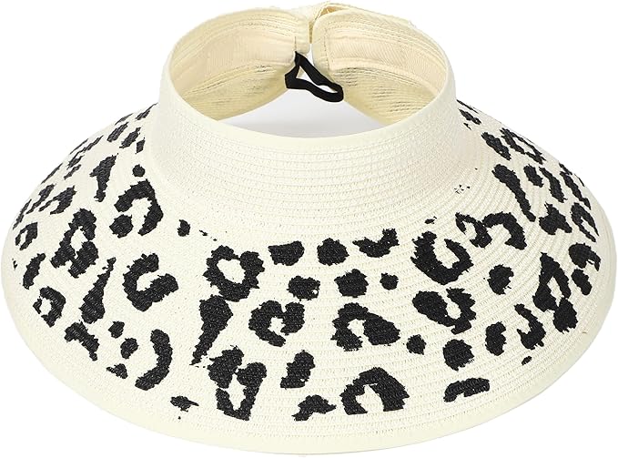 Womens Beach Straw Sun Hats Ponytail Hole Wide Brim Summer Visor Foldable Hat Sun Protection Packable for Travel Pool