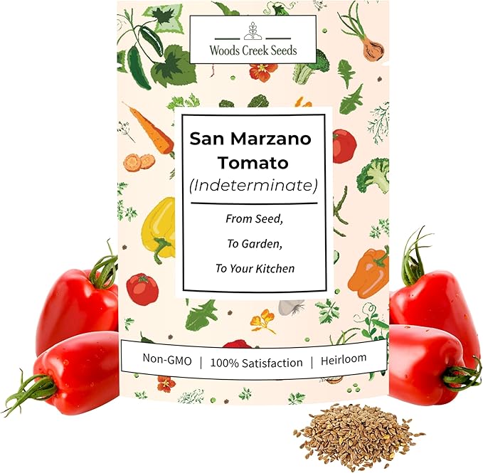 San Marzano Tomato Seeds for Planting - Non-GMO, Heirloom Tomato Seeds, Indeterminate Sauce Tomato Variety for Home Vegetable Gardens | Woods Creek Seeds