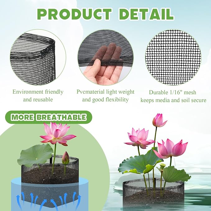 14 Pcs Pond Plant Baskets, Square Reusable Aquatic Planting Bags Breathable Mesh Garden Water Plant Pot for Water Lily Gladiolus Bog and Terrestrial Plants (7 Inch)