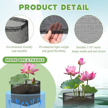 14 Pcs Pond Plant Baskets, Square Reusable Aquatic Planting Bags Breathable Mesh Garden Water Plant Pot for Water Lily Gladiolus Bog and Terrestrial Plants (7 Inch)