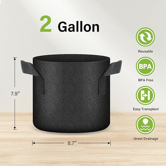HealSmart Plant Grow Bags 2 Gallon, Tomoato Planter Pots 10-Pack with Handles, Aeration Nonwoven Fabric, Heavy Duty Gardening Planter for Vegetable, Herbs and Flowers, Black 2024 Version