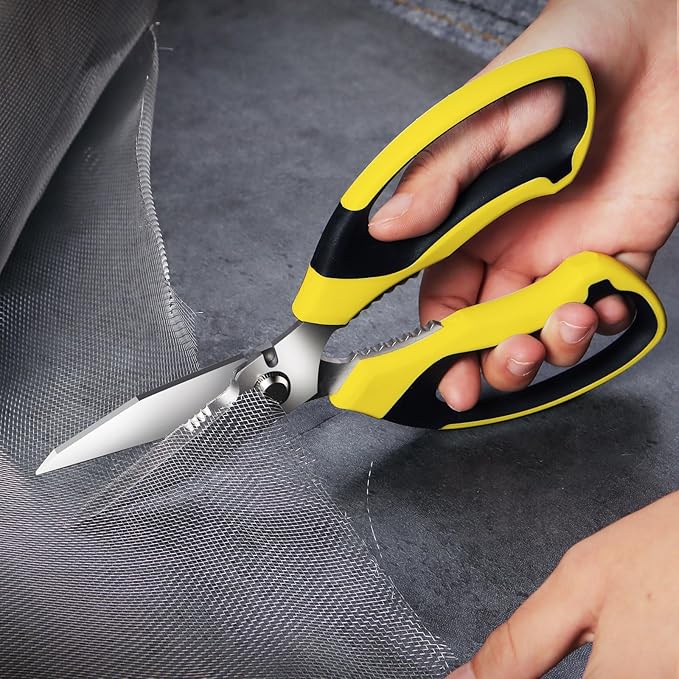 Utility Scissors Heavy Duty: 8-Inch sharp Scissors All Purpose heavy duty, Serrated Blades Cut Carpet, Cardboard, Wire, Leather, Fabric, Multipurpose Shears for Kitchen, Garden, Office, Craft