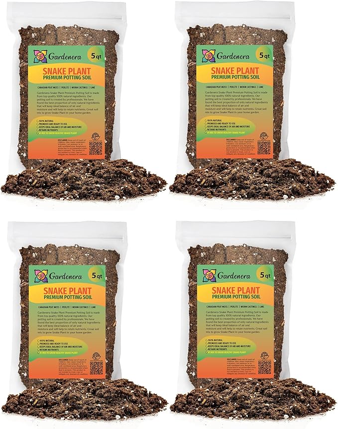 Premium Snake Plant Potting Soil Mix - 20 Quart - All-Natural and Organic - Perfect for Potting and Repotting Your Green Sansevieria Trifascatia Zeylanica Plants (4 Bags of 5QT)
