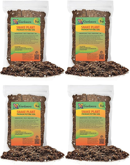 Premium Snake Plant Potting Soil Mix - 20 Quart - All-Natural and Organic - Perfect for Potting and Repotting Your Green Sansevieria Trifascatia Zeylanica Plants (4 Bags of 5QT)