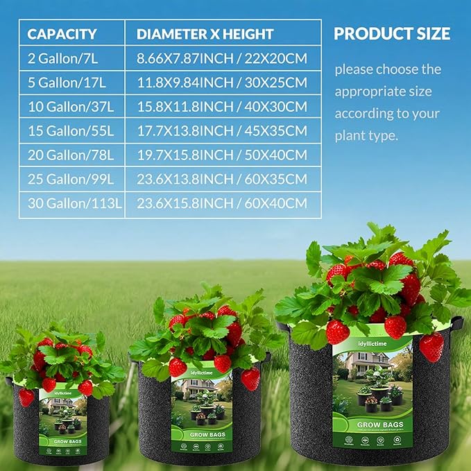Grow Bags 6 Pack 2MM 400G More Heavy Duty Thickened Nonwoven Garden Plant Fabric Pots (Black, 10 Gallon)