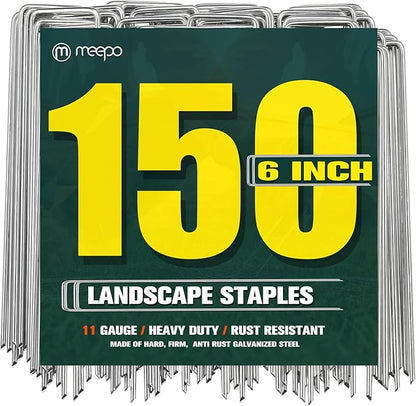Garden Stakes, 150-Piece 6 Inch Never Rust Galvanized Landscape Staples, 5X Sharper Durable Stakes for Gardening, Tent, Weed Barrier, Outdoor Yard Decoration, Plant Cover