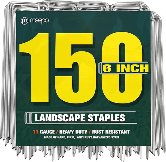 Garden Stakes, 150-Piece 6 Inch Never Rust Galvanized Landscape Staples, 5X Sharper Durable Stakes for Gardening, Tent, Weed Barrier, Outdoor Yard Decoration, Plant Cover