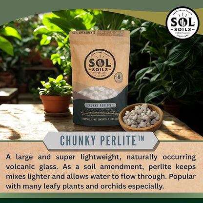 Sol Soils Chunky Perlite for Plants - Lightweight, All-Natural Volcanic Glass Soil Amendment to Improve Drainage & Aeration – 1 Gallon