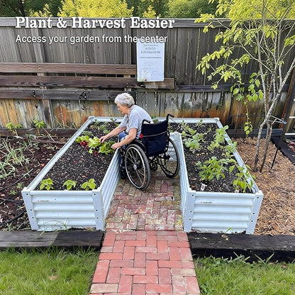 A ANLEOLIFE 6 Set U-Shaped Galvanized Raised Garden Beds Outdoor,6x6x1.5ft Large Metal Planter Box for Planting Vegetables Flowers Herb, Anti-Rust & Easy-Setup, Antique White