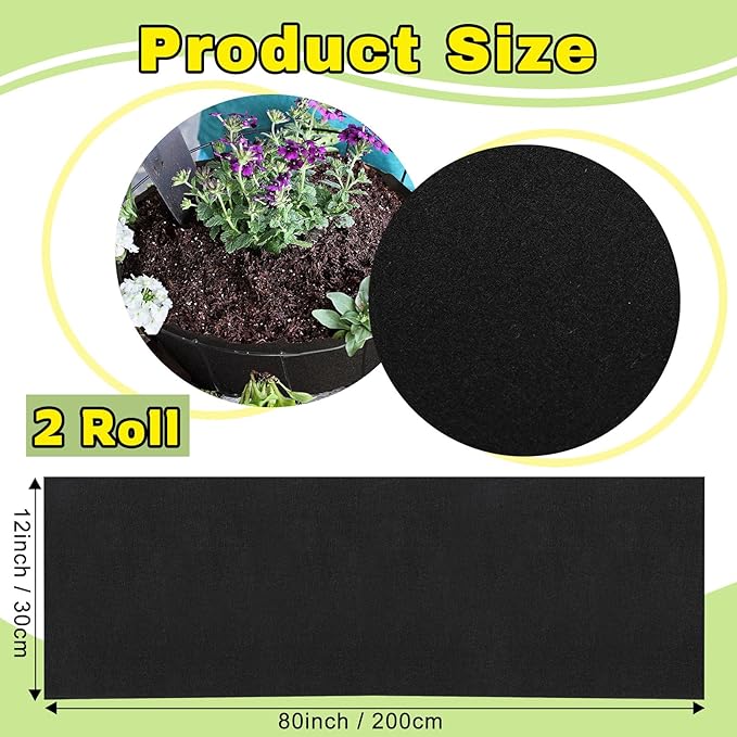 2 Rolls 12x80 Inch Felt Fabric Planter Natural Coconut Non Woven Black Sheets Potting for Garden Flower Basket Animal Pets