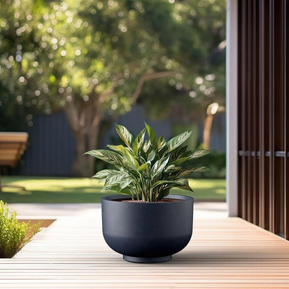 Kante 17.7 Inch Dia Concrete Bowl Planter, Large Tapered Bottom Plant Pot with Drainage, Smooth Charcoal Finish with Painted Interior, Ideal for Porch, Home, Garden, Patio