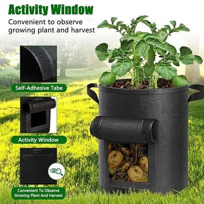 6-Pack 10 Gallon Potato Grow Bags Heavy Duty Thickened Nonwoven Fabric Pots with Handles,Black