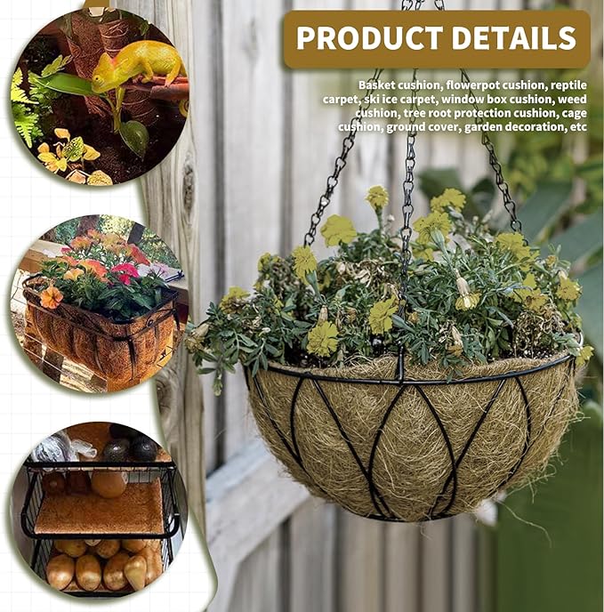 12X60 Inch Natural Coco Liner Roll, Coco Liners for Planters for Window Box Flower Basket, Coconut Coir Liner Sheets Mats for Hanging Basket, Animal Pet Pad, Garden Decoration