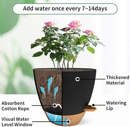 MNKXL 12"/10"/9"/8" Self Watering Pots with Visual Water Window,Extra Large Self Watering Plant Pots with Drainage Holes & Saucers,Black Planters for Indoor Plants,4-Pack