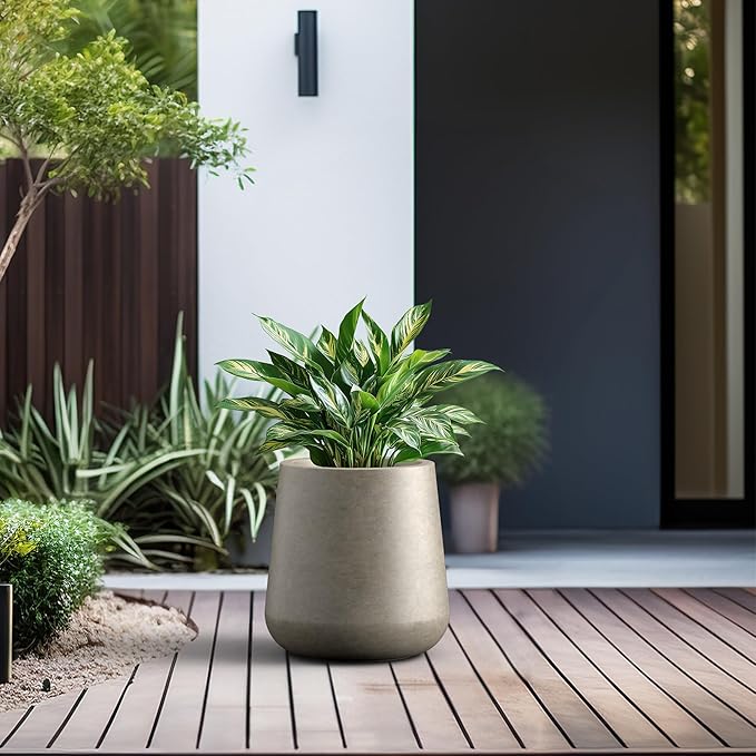 Kante Large Round Concrete Planter, 11.8" Dia Classic-Style Plant Pot with Drainage Hole, Ideal for Home, Patio, Garden, Flowers, Trees, Weathered Concrete Finish with Painted Interior