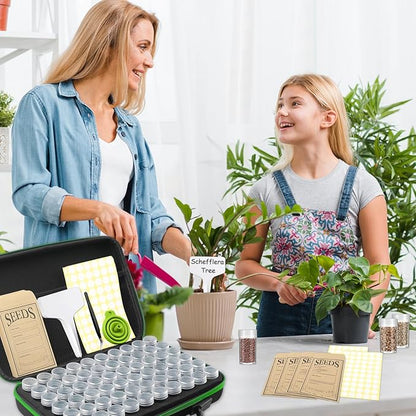 57 Slots Seed Storage Organizer Box with 0.6 oz 1.5 oz Garden Seed Containers, Label Stickers, Plant Label, Envelopes, Zipper Closure Seed Holder Organizer Kit for Vegetable/Flower/Plants Seed Saving