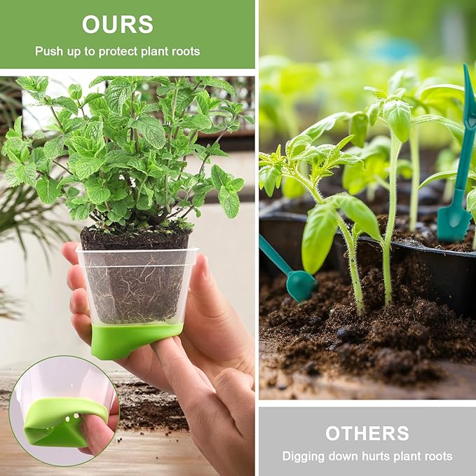 36 Pack 4 Inch Square Plastic Nursery Pots, Clear Plant Pot with Soft Silicone Base, Flower Pots with Drainage Holes, Reusable Seedling Pots