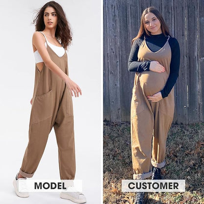 EXLURA Womens Casual Summer Jumpsuits 2026 Romper Bib Outfits Beach Vacation Denim Trendy Fashion Overalls with Pockets
