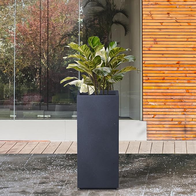 Kante 20.3" H Tall Rectangular Concrete Planter, Modern Square Diameter Plant Pot with Drainage Hole and Rubber Plug for Indoor Outdoor Home Patio Garden, Charcoal