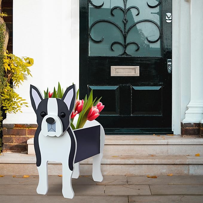 Boston Terrier Dog Planter, Cute Animal Shape Flower Planters, Plant Pots for Indoor/Outdoor Garden Decor, Unique Gifts/Souvenirs for Pet Lovers