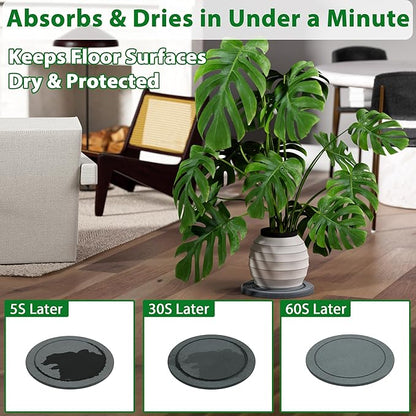 Plant Saucer Flower Pot Saucers Plant Trays for Pots Instant Dry Diatomaceous Earth Round Plant Drip Trays for Indoors Keeping Counter and Floors Dry and Clean (2Pcs Grey Large)