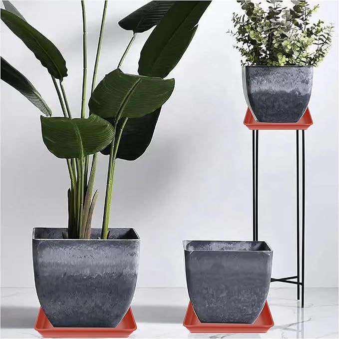 5 Pack Square Plant Saucer 10 Inch, Saucer for Plant Pots, Plastic Plant Water Dray Tray Plants, Pot Saucers for Plants Square Planters for Indoors and Outdoors Plants.