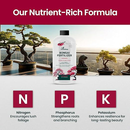 32oz Bonsai Tree Live Liquid Plant Food - Makes 64 Gallons of Bonsai Fertilizer Liquid, Premium Macronutrient Formula Enriched with Micronutrients for Healthy Roots, Branching & Foliage