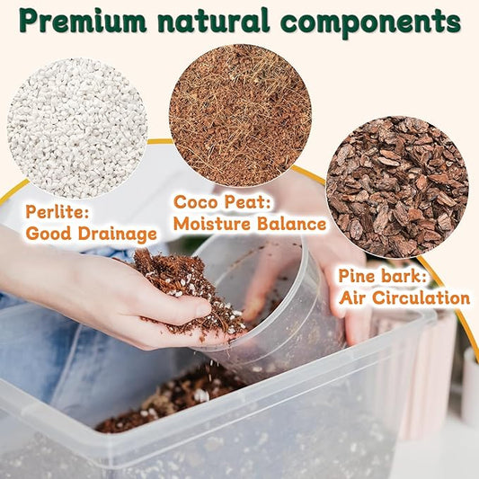 Orchid Potting Mix,Premium Orchid Bark Potting Mix for Repotting Blend with Pine Bark,Perlite,Coco Peat, Natural Ingredients for Indoor Potted Plant, Well Drainage and Ventilation 4QT