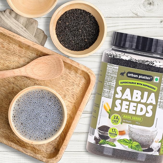 Urban Platter Basil Seeds Jar | 24.69 Oz (700g) | Tukmaria, Sabja Seeds | Rich in Fibre | Natural Cooling Superfood | Perfect for Falooda, Drinks, Smoothies & Desserts