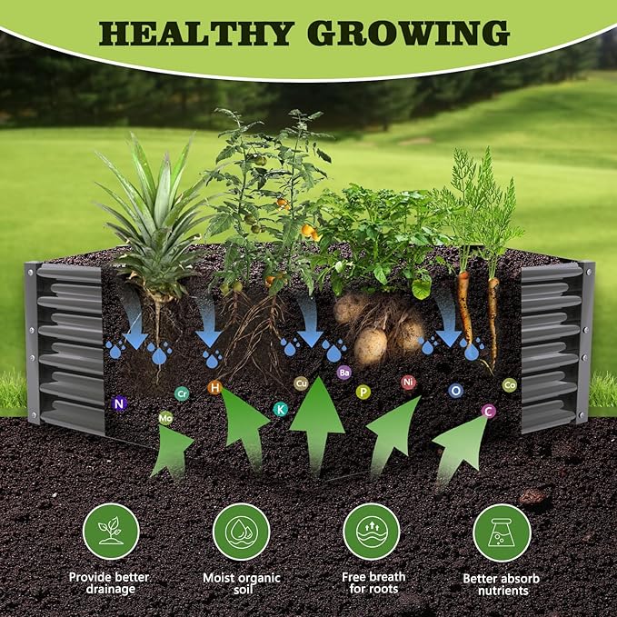 A ANLEOLIFE 3 Set Hexagon Galvanized Raised Garden Beds Outdoor,70x60x18in Metal Planter Box for Planting Vegetables Flowers Herb, Anti-Rust & Easy-Setup, Quartz Grey