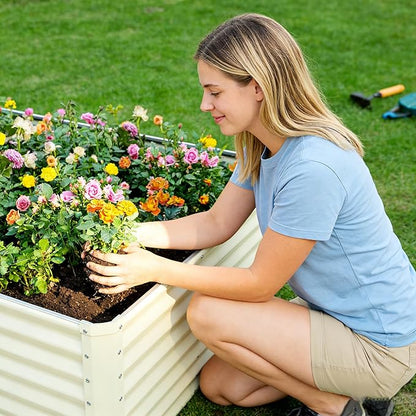 GARDMAX 8x4x2FT Galvanized Raised Garden Bed Kit, Metal Planter Boxes Outdoor with Easy Assembly, Large Garden Bed for Vegetables, Fruits, Flower, Herbs Rectangle Milk White