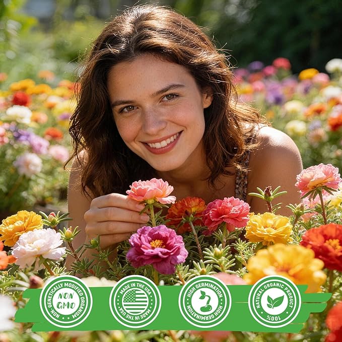 24,000+ Moss Rose Seeds for Planting Annual Flower for Ground Cover, Non-GMO Heirloom Variety, Easy to Grow, Seeds for Planting Outdoors Garden Containers