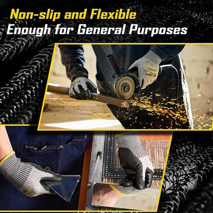 COOLJOB 12/120 Pairs Cut Resistant Safety Work Gloves with Grip, 13 Gauge Seamless Shell with PU Coating, ANSI A2 A4 A6, Gray