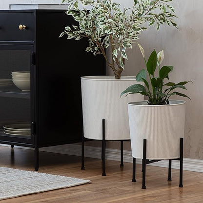 Metal Planters with Stand - Set of 2, White (PL-WHT-SET-3003)