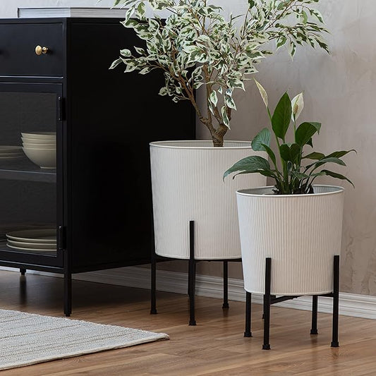 Metal Planters with Stand - Set of 2, White (PL-WHT-SET-3003)