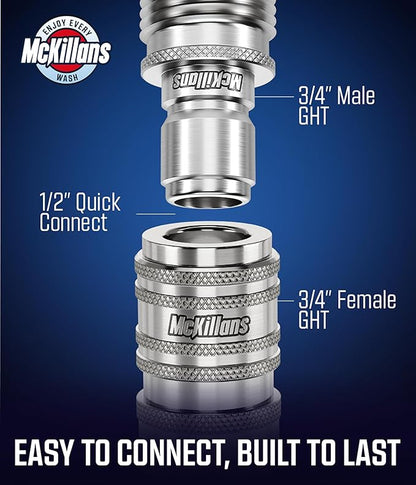 McKillans® 2025 Automatic Garden Hose Quick Connect [UNIVERSAL FIT] - Stainless Steel Quick Connect Hose Fittings - Water Hose Connectors - Quick Disconnect Adapter - INSTANT CONNECTION - 5 Pc Kit