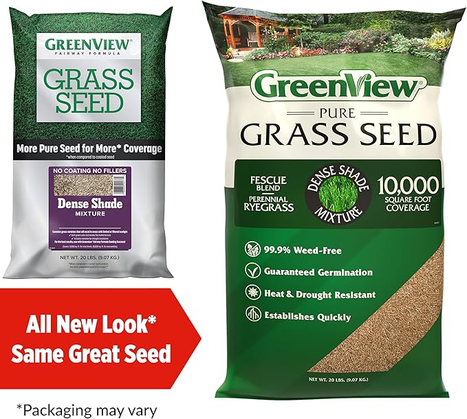 GreenView Pure Grass Seed Dense Shade Mixture, 20 lb. Bag – Covers up to 10,000 sq. ft.