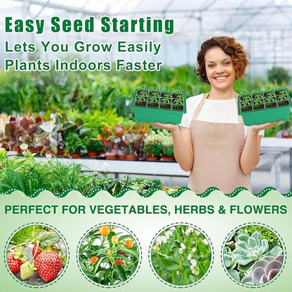 Seed Starter Tray with Grow Light & Heat Mat- 4 Pack 48 Cell Durable Easy Use Seed Starter Kit for Beginners, Thriving Seedling Germination Kit with Humidity Domes for Indoor Plant Growing Propagation