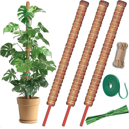 3 Pack 28 Inch Moss Pole, Stackable Moss Poles for Climbing Plants Monstera, Tall Plant Sticks Accessories, Large Coir Monstera Plant Support Stakes for Potted Plants Indoor, Pothos