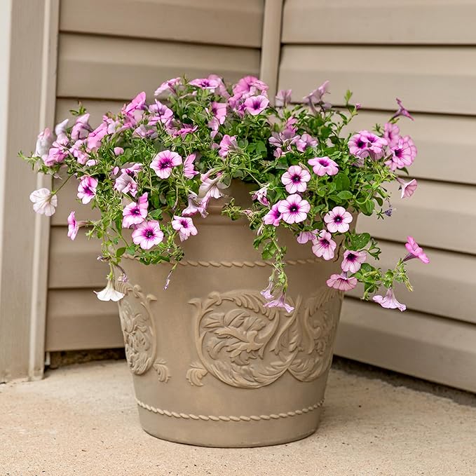 Sunnydaze 19.5-Inch Arabella Large Plastic Pot for Plants - Outdoor Double-Walled Polyresin Large Plastic Planter with Drillable Drainage Holes - Beige - 2-Pack